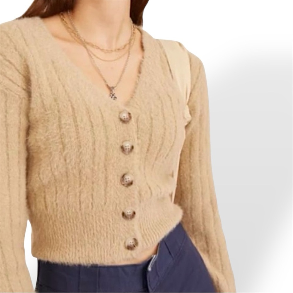 UO Maddie Fuzzy Fitted Cardigan Sweater